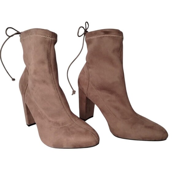 Bamboo Tan Suede Tie Up Platform Booties 10 - Picture 2 of 7